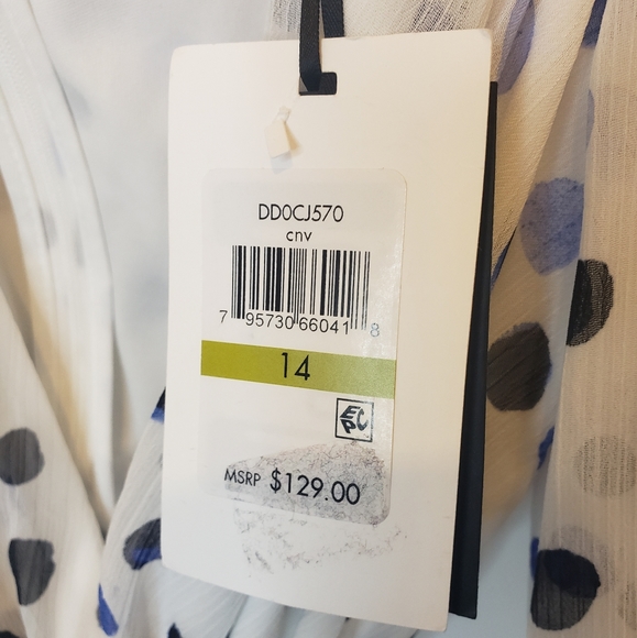 DKNY Polka Dot Lined Faux Wrap High-Low Midi Dress Womens Size 14 - Picture 11 of 13